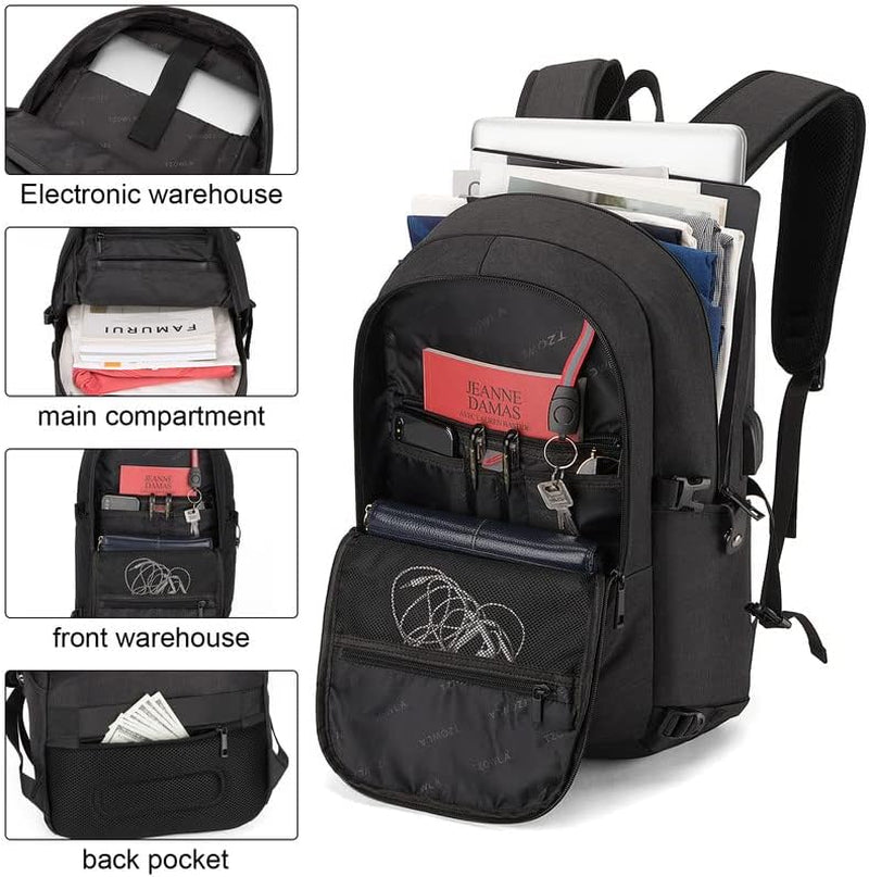 Water-Resistant Anti-Theft Travel Laptop Backpack with USB Charging Port, Fits 15.6-Inch Laptops - Ideal for Business, College, and Casual Use