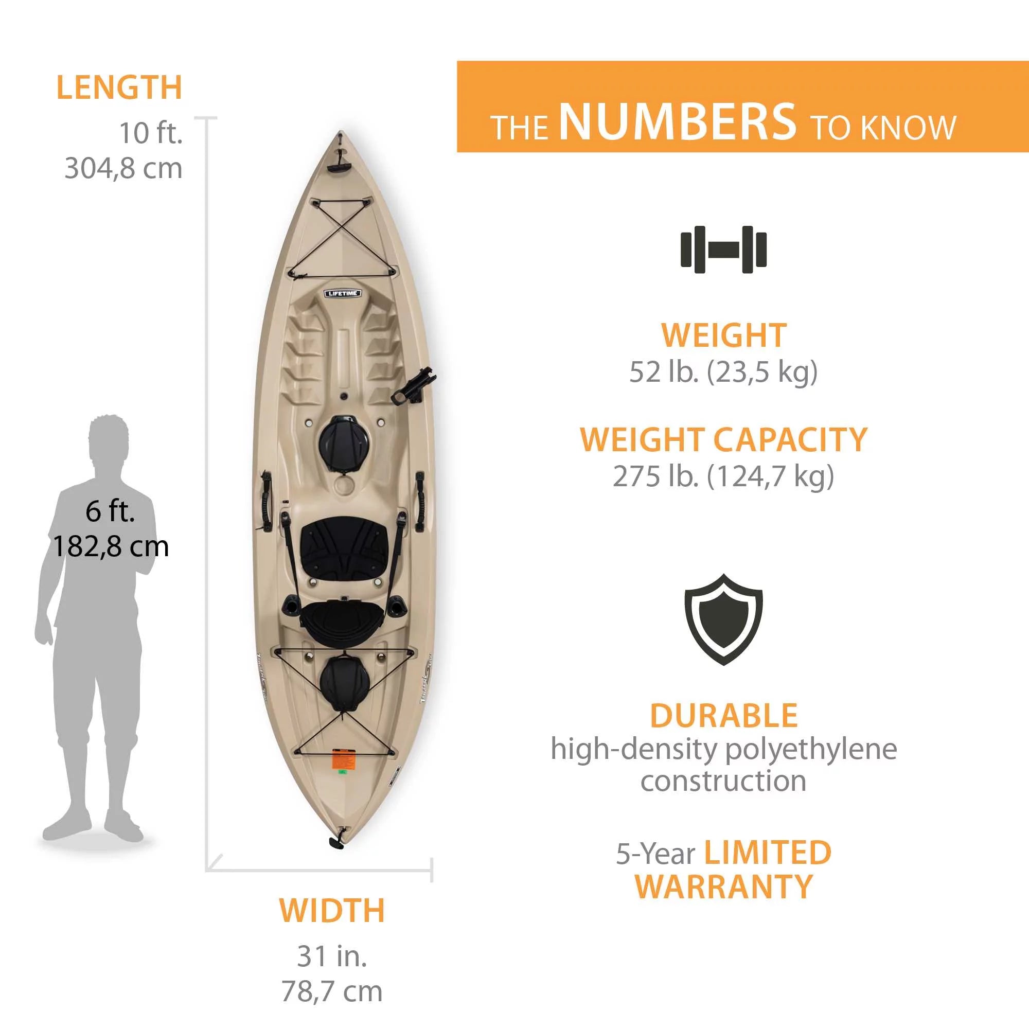 Tamarack Angler 10 Ft Fishing Kayak with Rod Holders, Tan