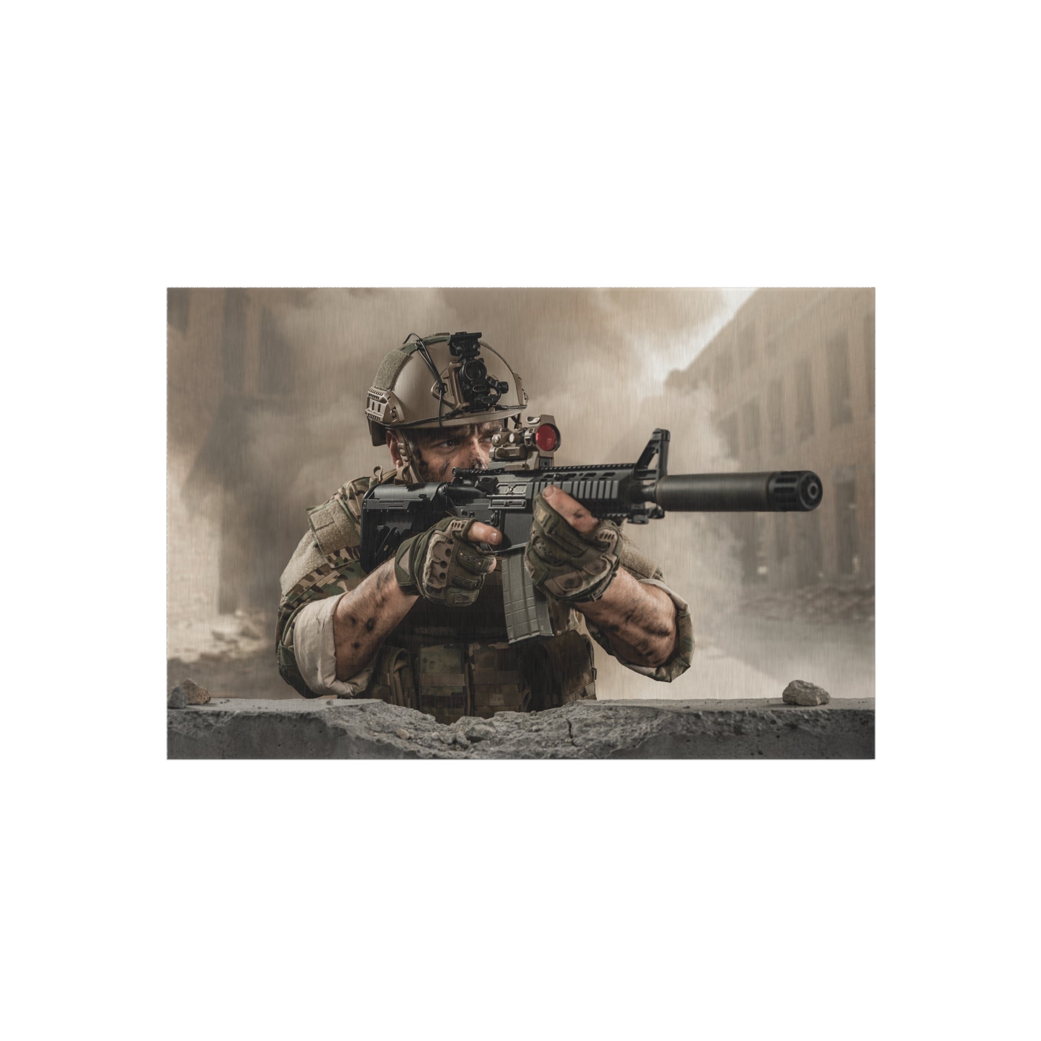 Tactical Soldier Outdoor Rug — Military Combat Scene Patio Mat