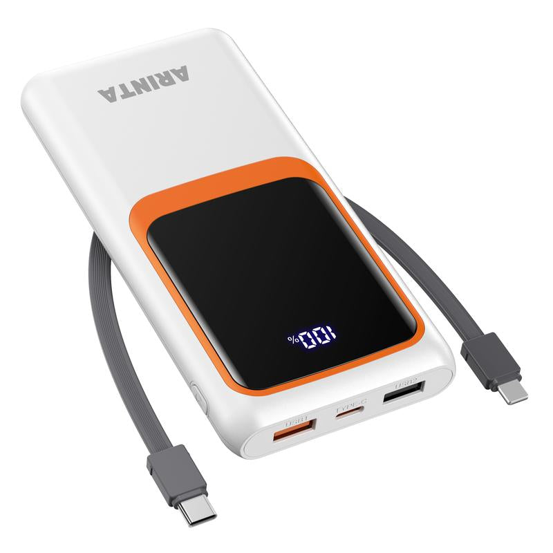 Portable 10000mAh Power Bank with Built-In Cables – PD 22.5W USB-C Charger for Heated Clothing, Smartphones, Tablets & More