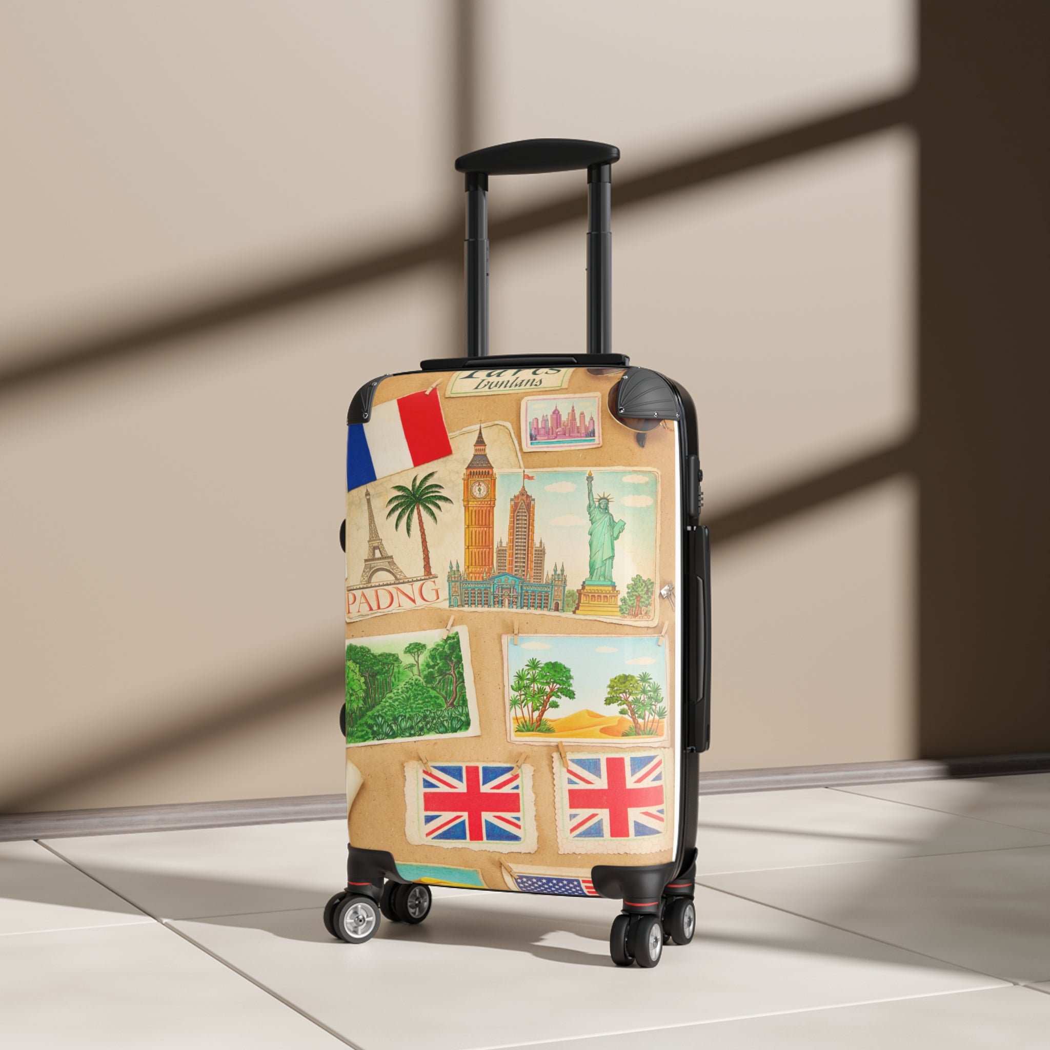 Vintage Postcard Travel Suitcase – World Landmarks Carry-On