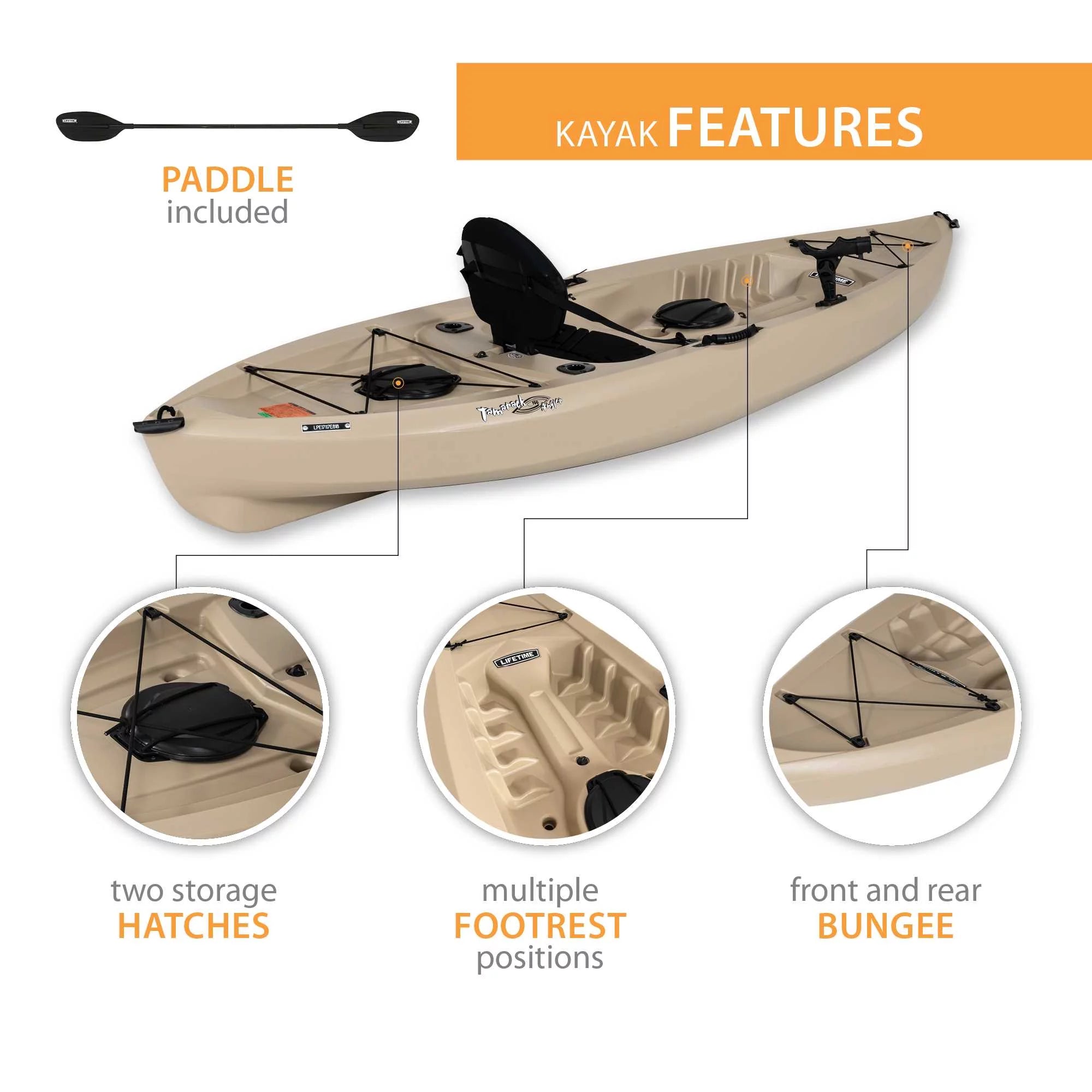 Tamarack Angler 10 Ft Fishing Kayak with Rod Holders, Tan