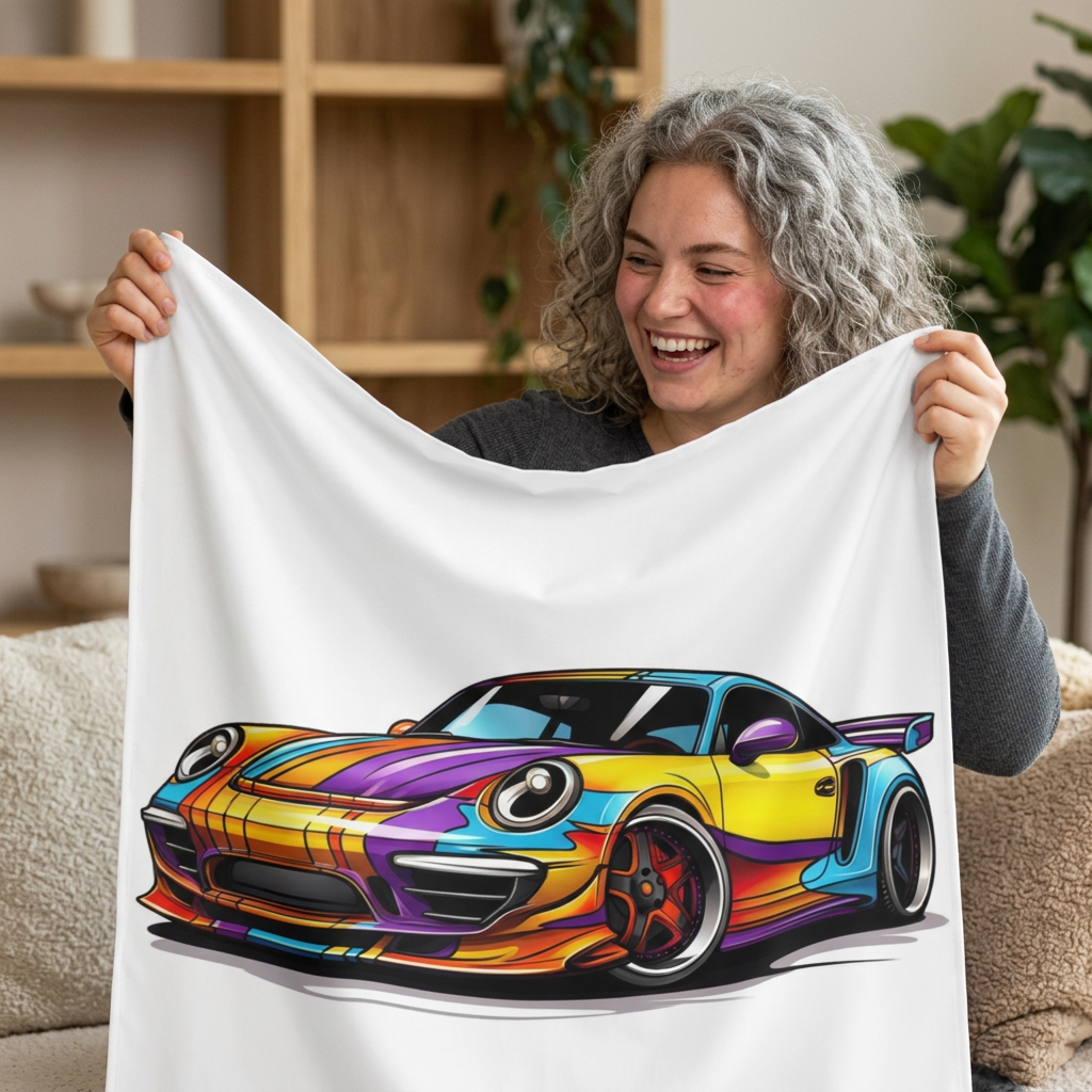 Sports Car Tapestry — Colorful Retro Racing Porsche Wall Art