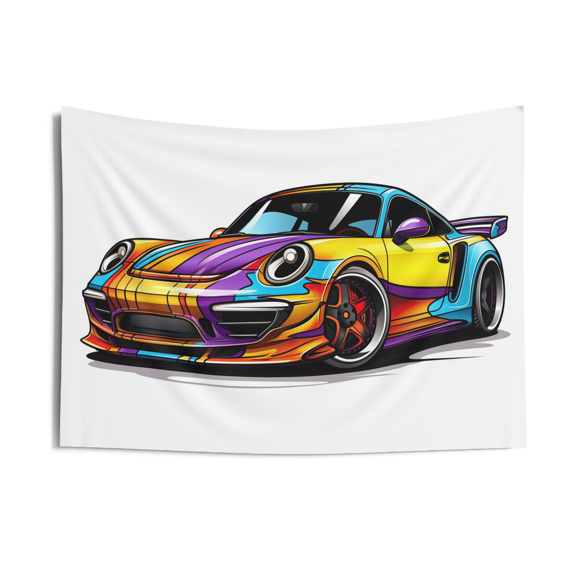 Sports Car Tapestry — Colorful Retro Racing Porsche Wall Art