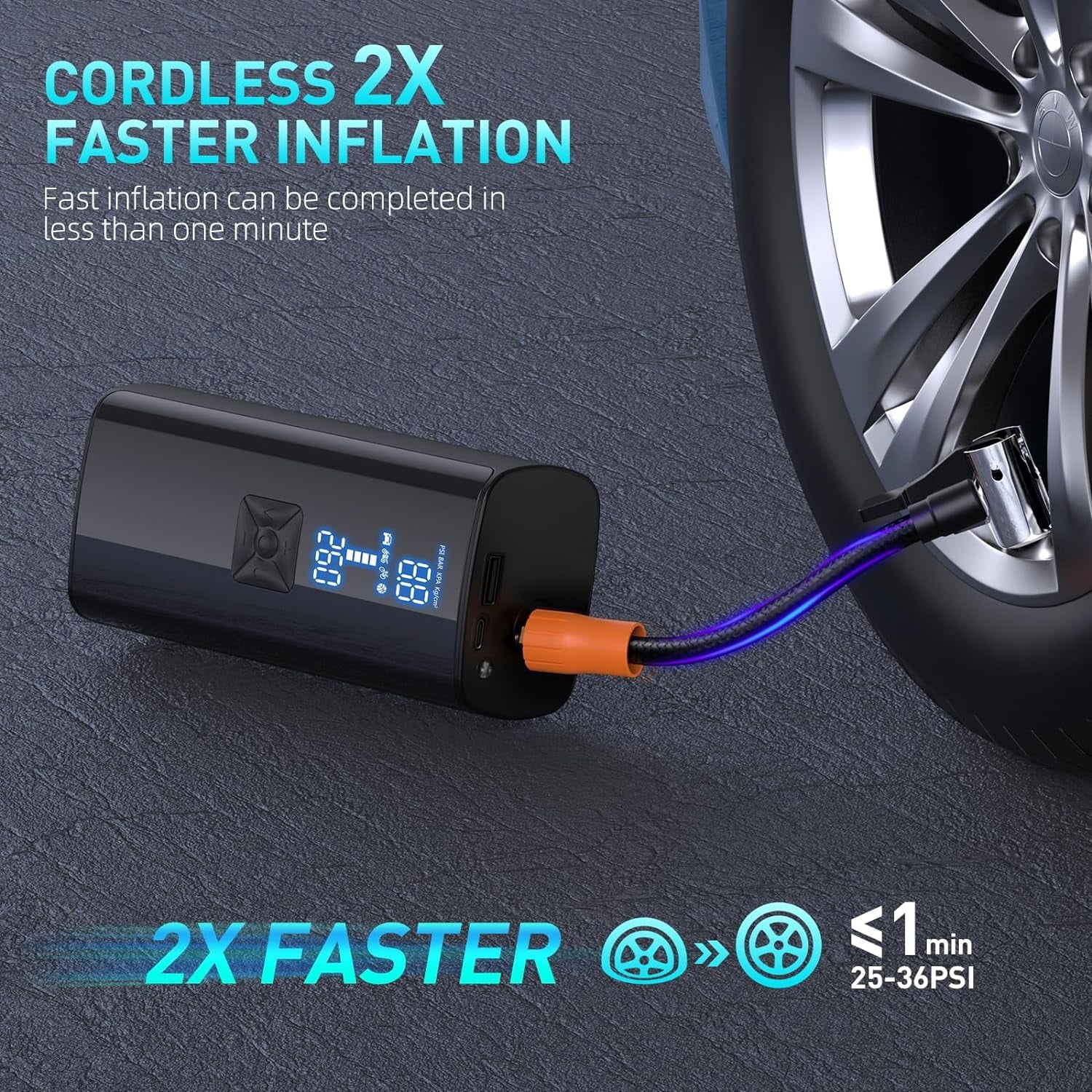 150PSI Portable Tire Inflator with 25000mAh Battery for Car Tires