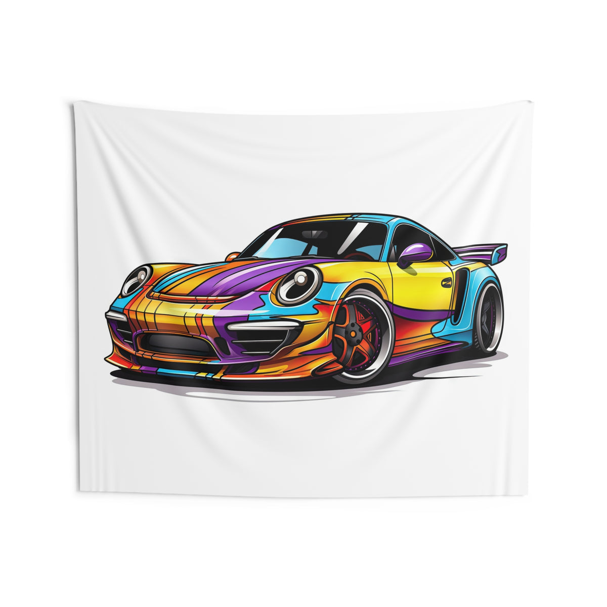 Sports Car Tapestry — Colorful Retro Racing Porsche Wall Art