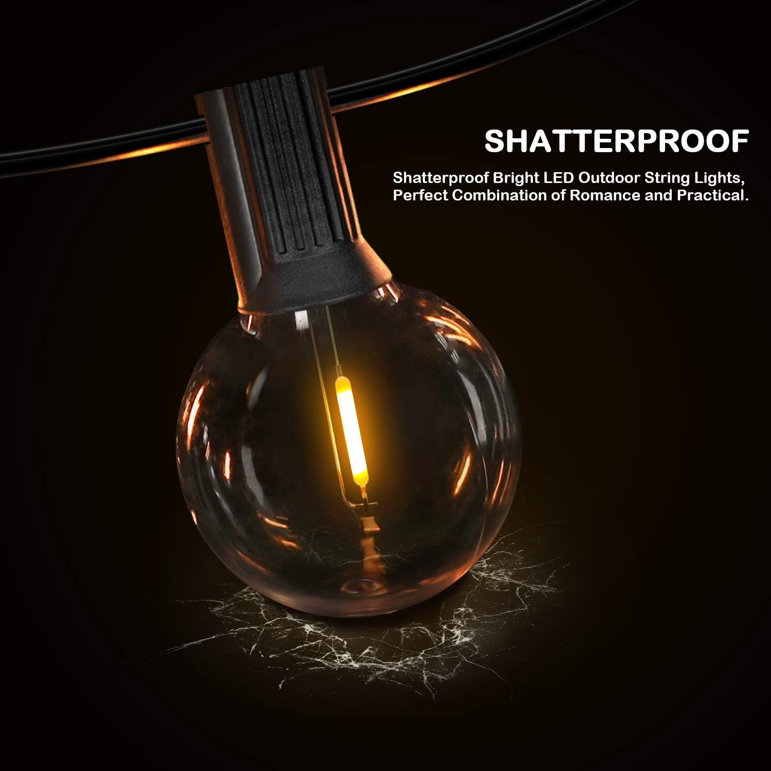 50FT Shatterproof LED Globe String Lights - Dimmable, Waterproof Edison Bulbs for Outdoor Patio, Party, and Wedding Decor