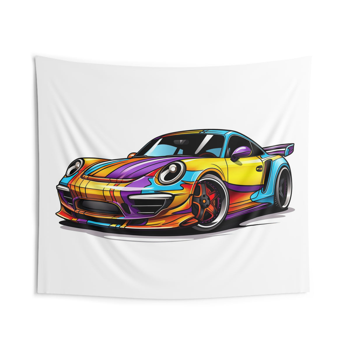 Sports Car Tapestry — Colorful Retro Racing Porsche Wall Art