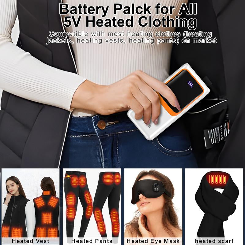 Portable 10000mAh Power Bank with Built-In Cables – PD 22.5W USB-C Charger for Heated Clothing, Smartphones, Tablets & More