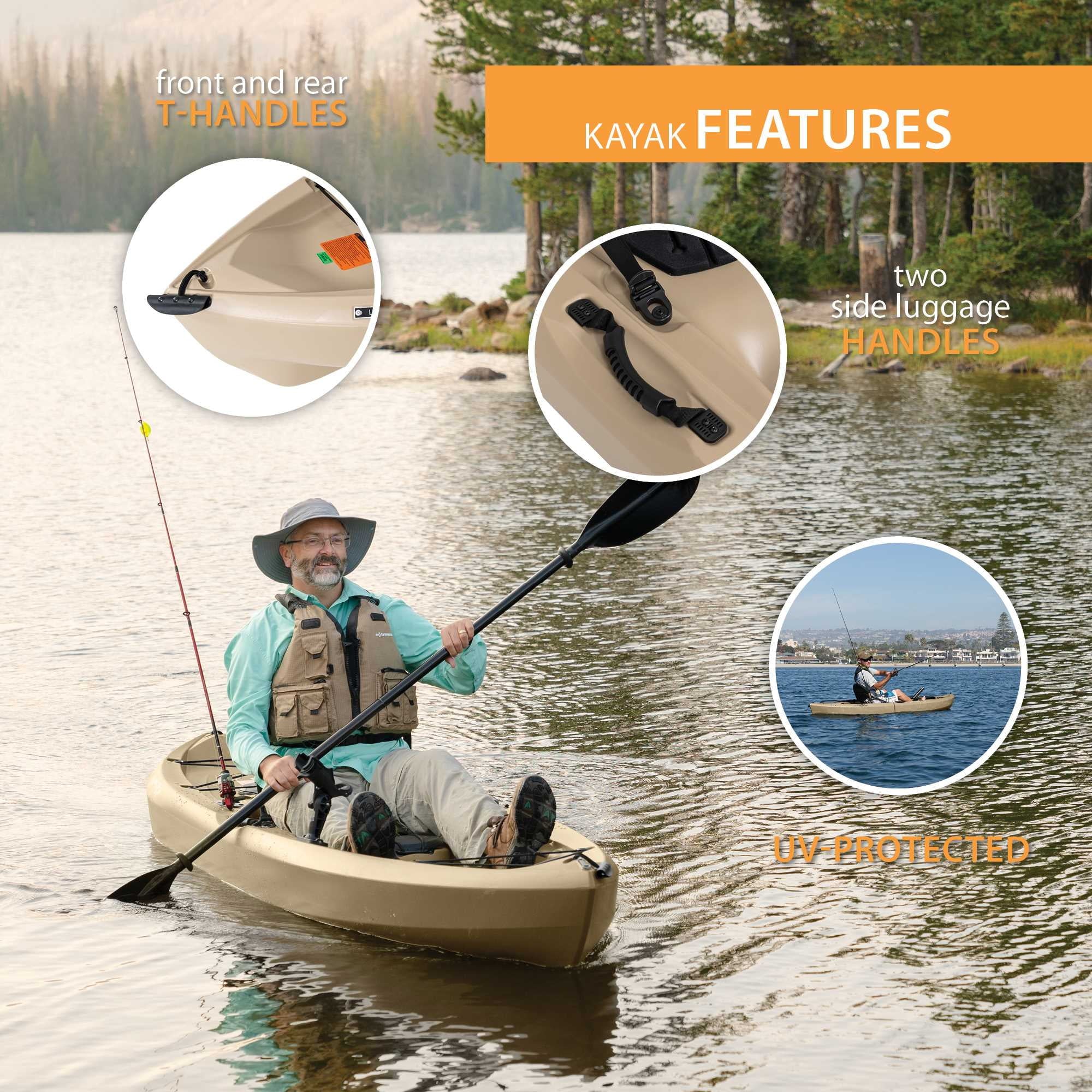 Tamarack Angler 10 Ft Fishing Kayak with Rod Holders, Tan