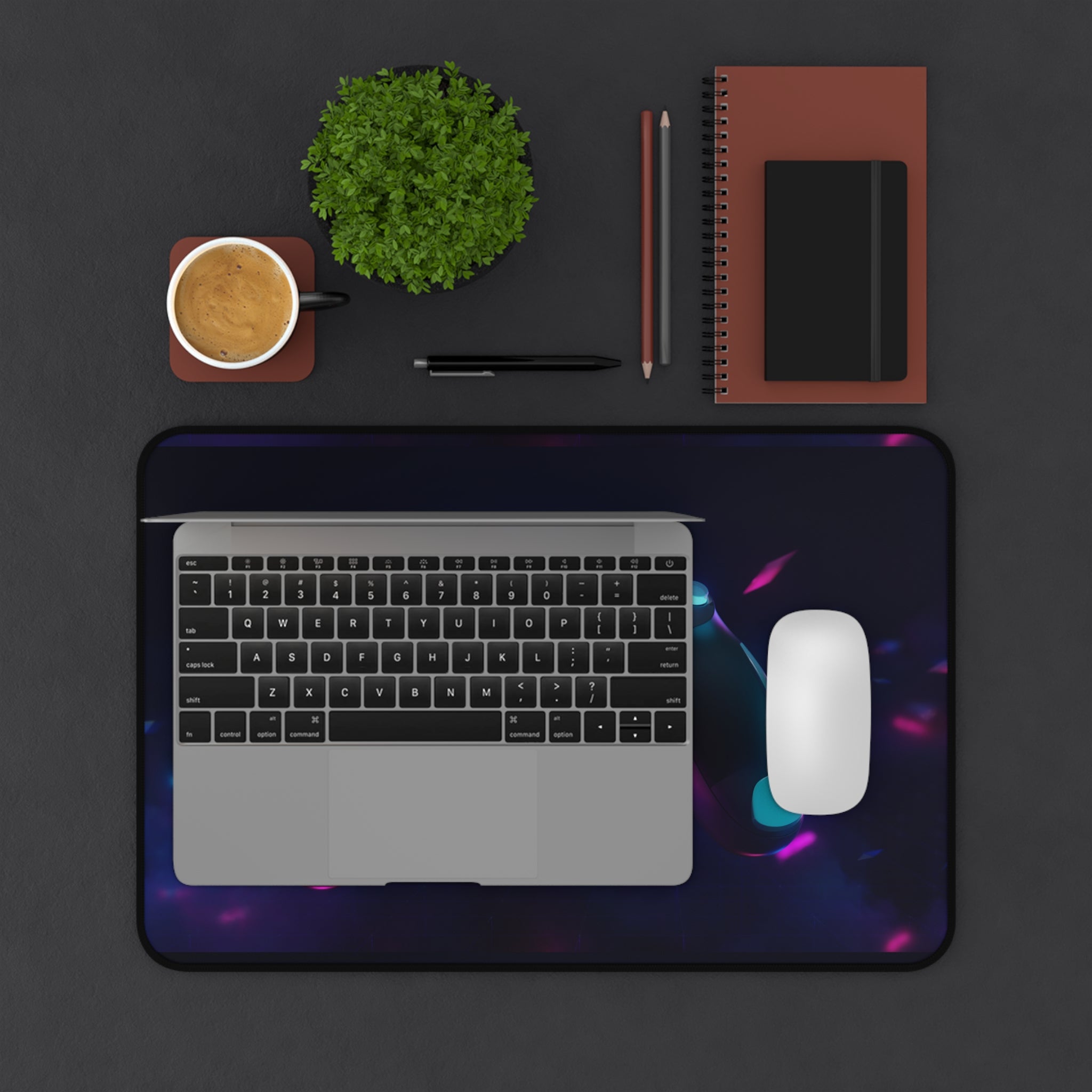Gaming Controller Desk Mat — Neon Retro Gamepad Mouse Pad
