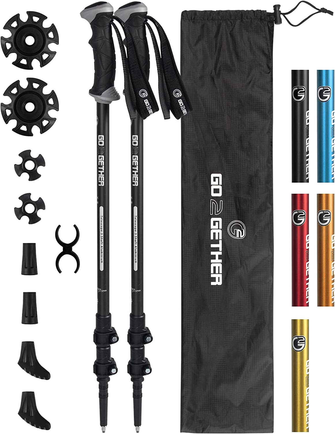 Trekking Hiking Poles Aluminum Hiking Walking Sticks with Quick Adjustable Locks - Comfort Handle - Padded Strap - Snow Baskets Attached-Suitable for Hiking, Walking