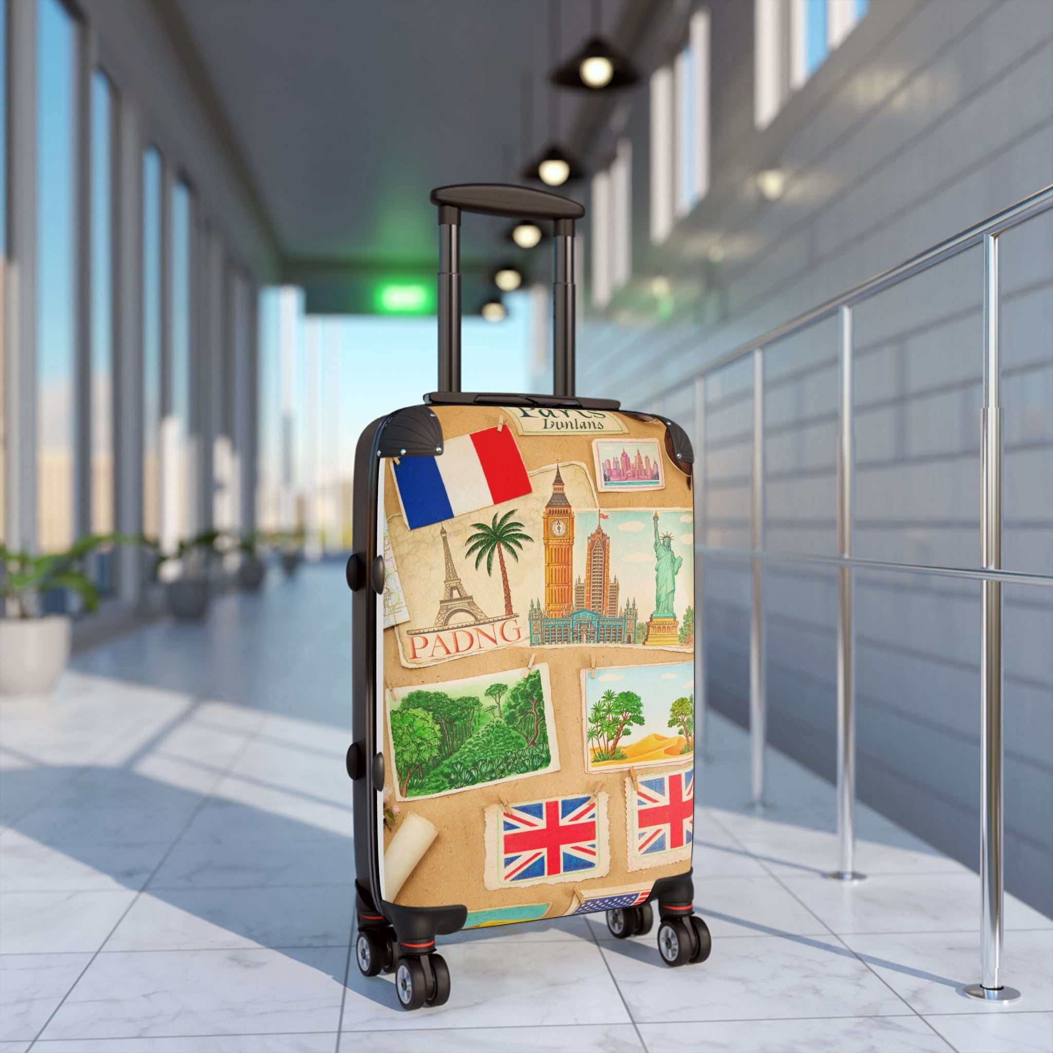 Vintage Postcard Travel Suitcase – World Landmarks Carry-On
