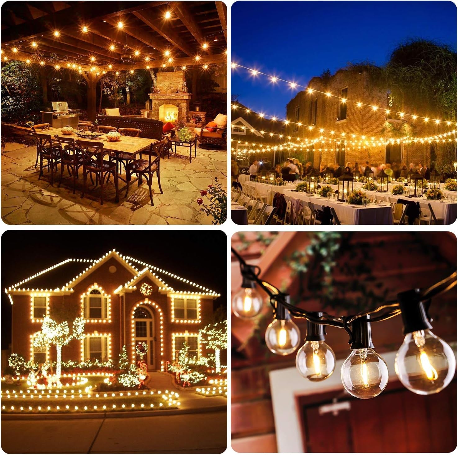 50FT Shatterproof LED Globe String Lights - Dimmable, Waterproof Edison Bulbs for Outdoor Patio, Party, and Wedding Decor