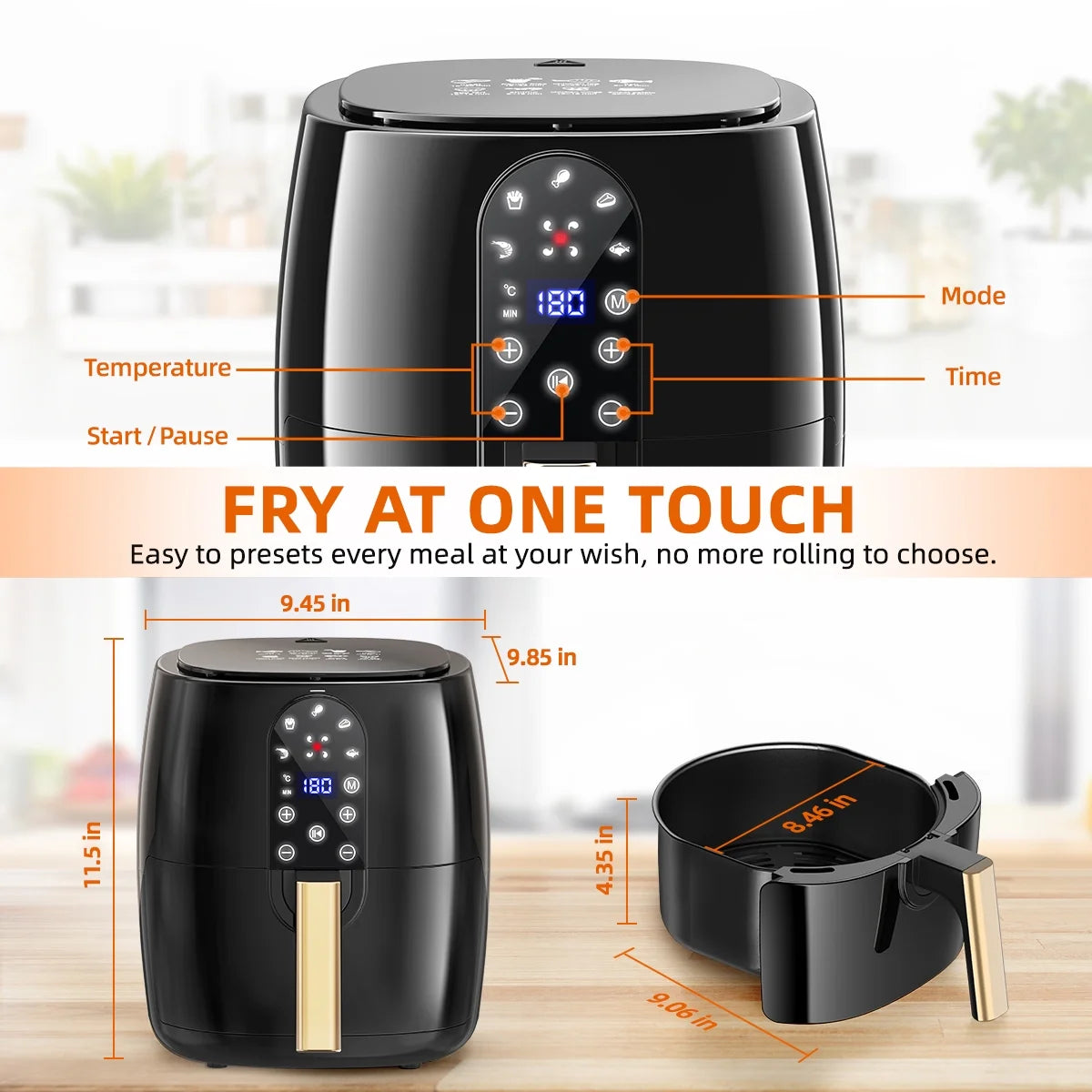 5.2QT Air Fryer Oven - 5-in-1 Oilless Cooker with LED Touch Screen, Presets & Dishwasher-Safe Basket + 50 Air Fryer Liners