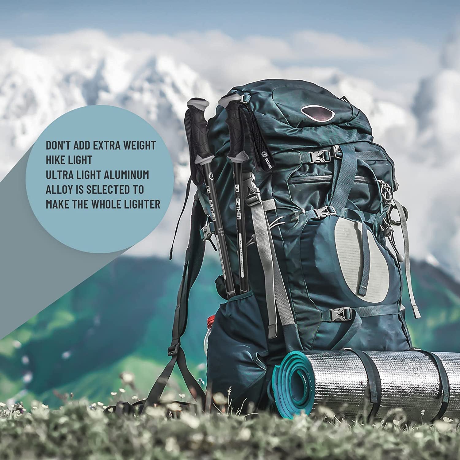 Trekking Hiking Poles Aluminum Hiking Walking Sticks with Quick Adjustable Locks - Comfort Handle - Padded Strap - Snow Baskets Attached-Suitable for Hiking, Walking