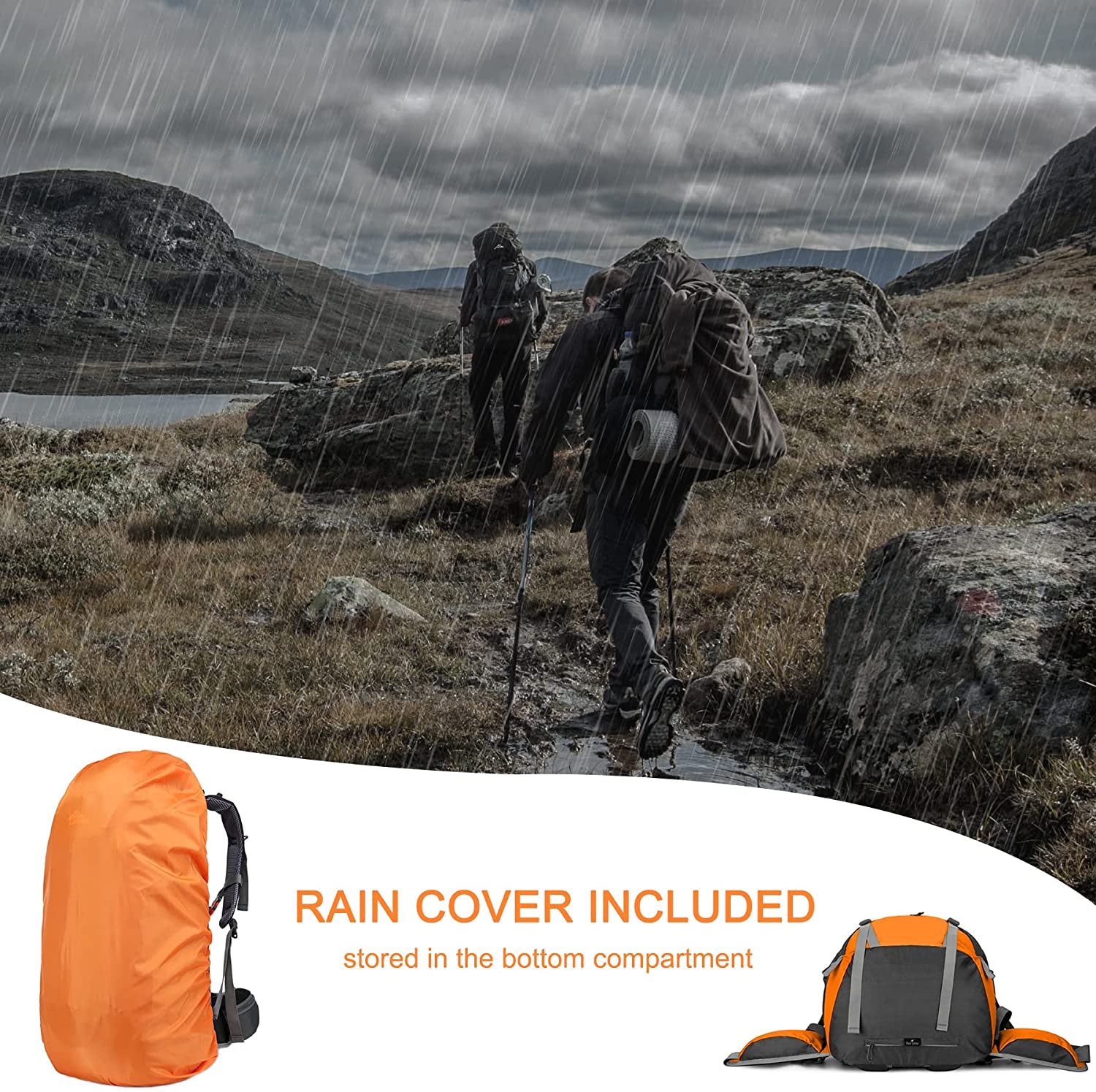 50L Waterproof Hiking Backpack with Rain Cover – Lightweight Camping and Backpacking Essential