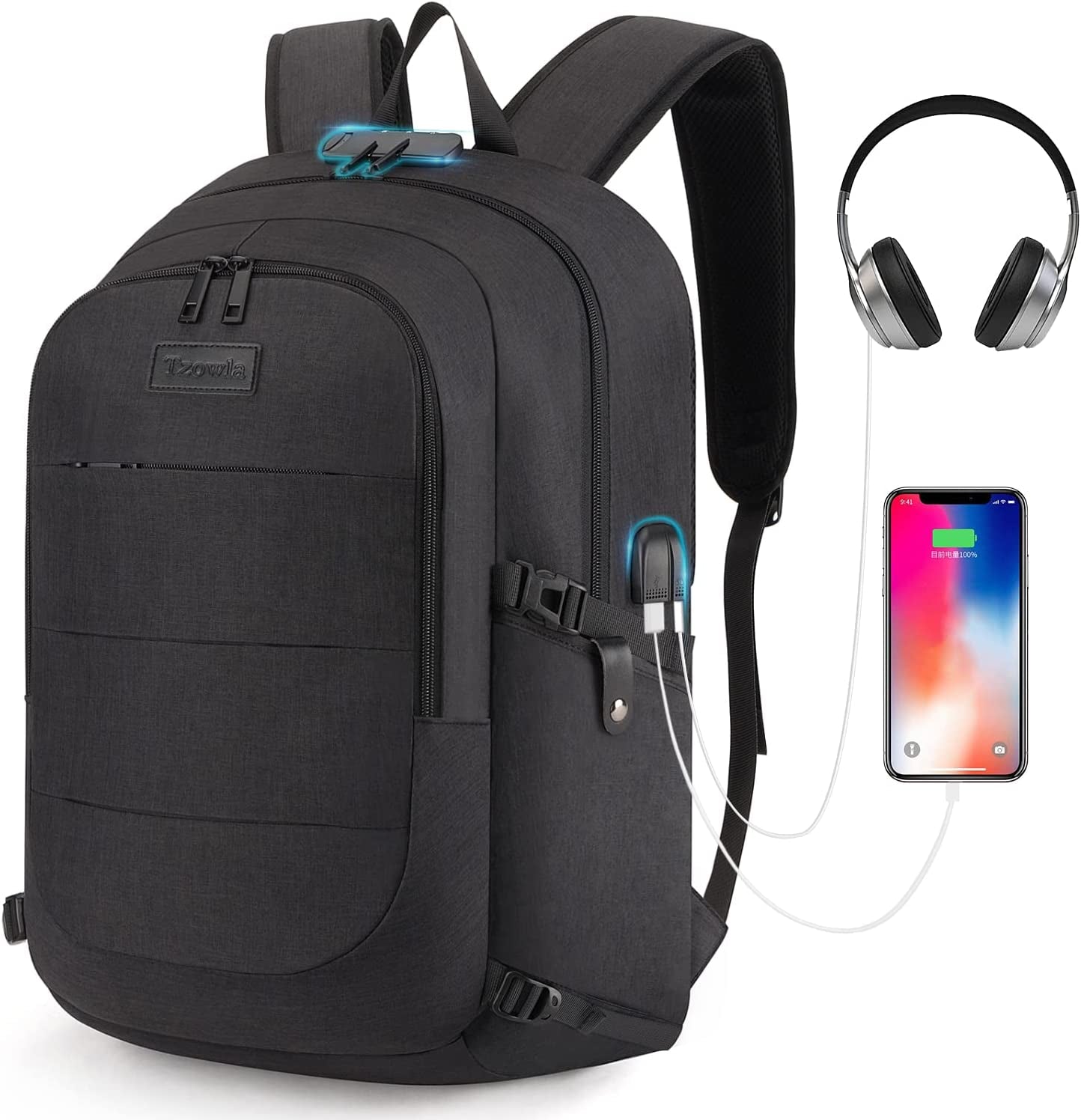 Water-Resistant Anti-Theft Travel Laptop Backpack with USB Charging Port, Fits 15.6-Inch Laptops - Ideal for Business, College, and Casual Use