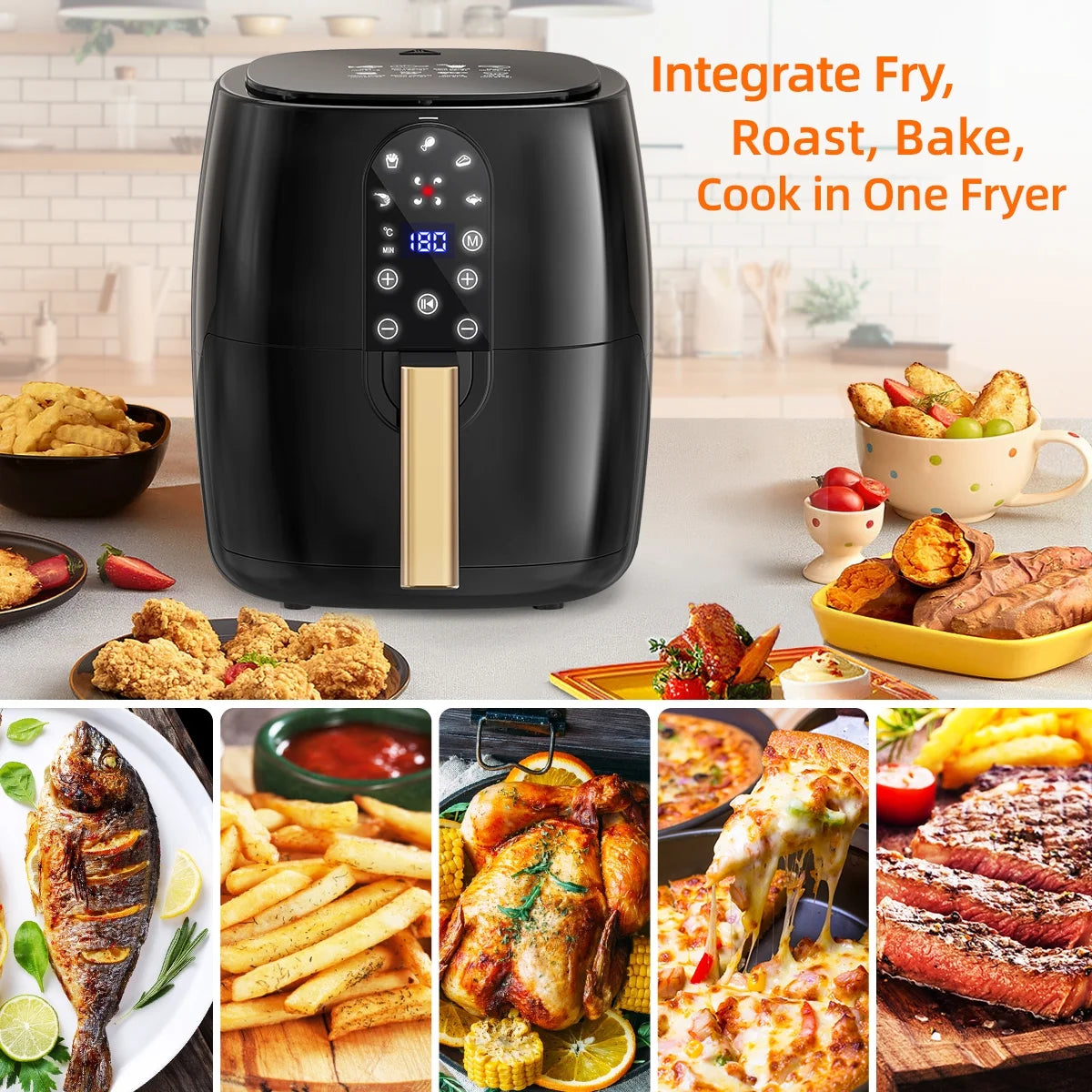 5.2QT Air Fryer Oven - 5-in-1 Oilless Cooker with LED Touch Screen, Presets & Dishwasher-Safe Basket + 50 Air Fryer Liners