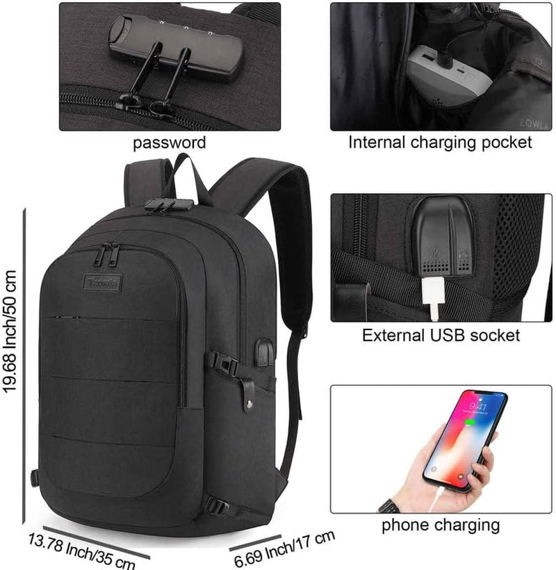 Water-Resistant Anti-Theft Travel Laptop Backpack with USB Charging Port, Fits 15.6-Inch Laptops - Ideal for Business, College, and Casual Use