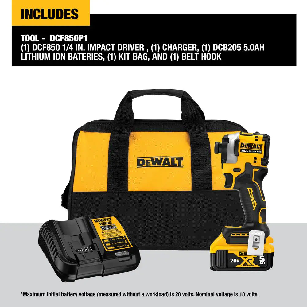 ATOMIC 20V MAX Brushless Impact Driver Kit with 5Ah Battery, Charger & Bag