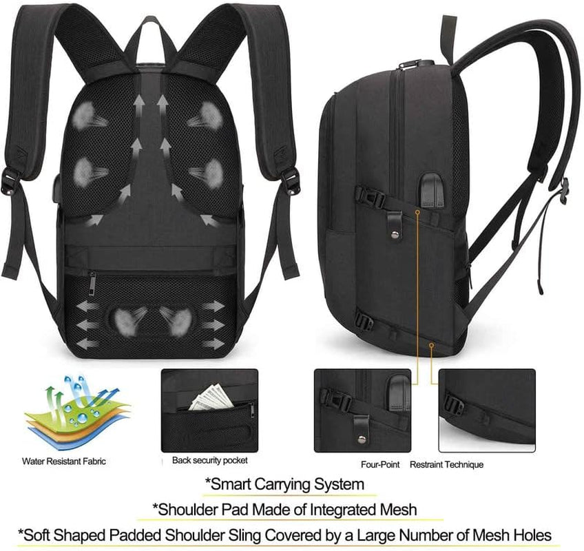 Water-Resistant Anti-Theft Travel Laptop Backpack with USB Charging Port, Fits 15.6-Inch Laptops - Ideal for Business, College, and Casual Use