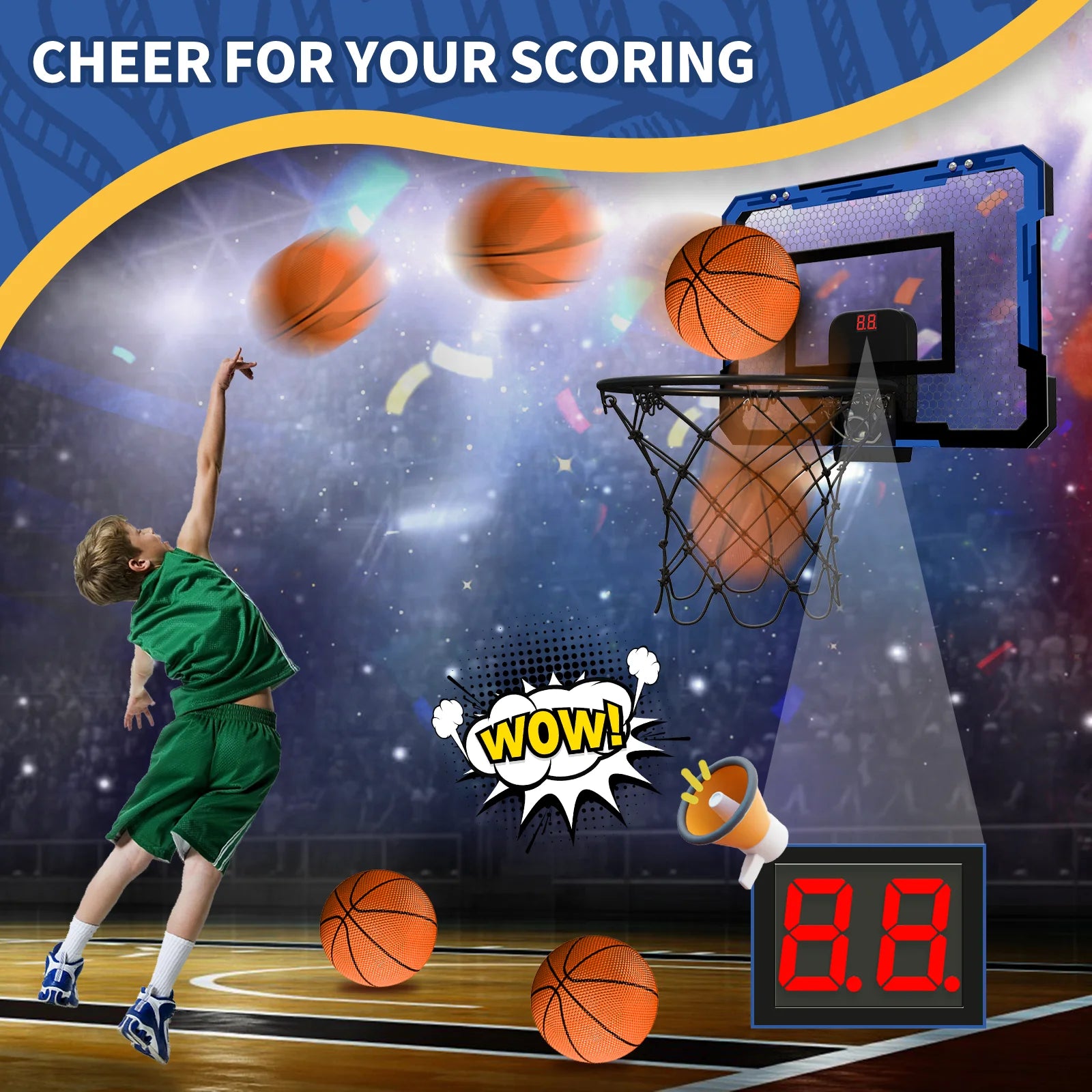 Mini Basketball Hoop with Electronic Scorer & Breakaway Rim - Includes 3 Balls & Inflator, Perfect for Indoor, Outdoor, or Pool Play
