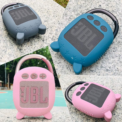 Silicone Protective Case for JBL Clip 4 – Durable Carrying Cover with Stand-Up Holder, Designed for JBL Clip 4 Portable Bluetooth Speaker (Grey)