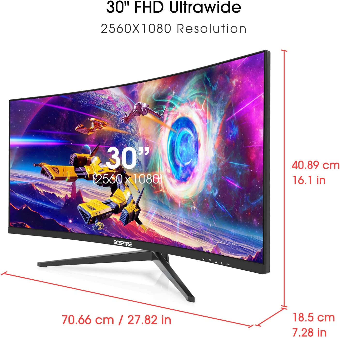 30" Ultra-Wide Curved Gaming Monitor - 200Hz, 2560x1080, HDMI & DP