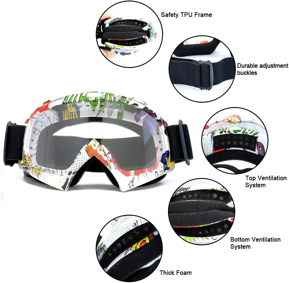 UV400 Dirt Bike & ATV Goggles - Windproof, Dustproof Motocross Goggles for Men, Women, and Youth