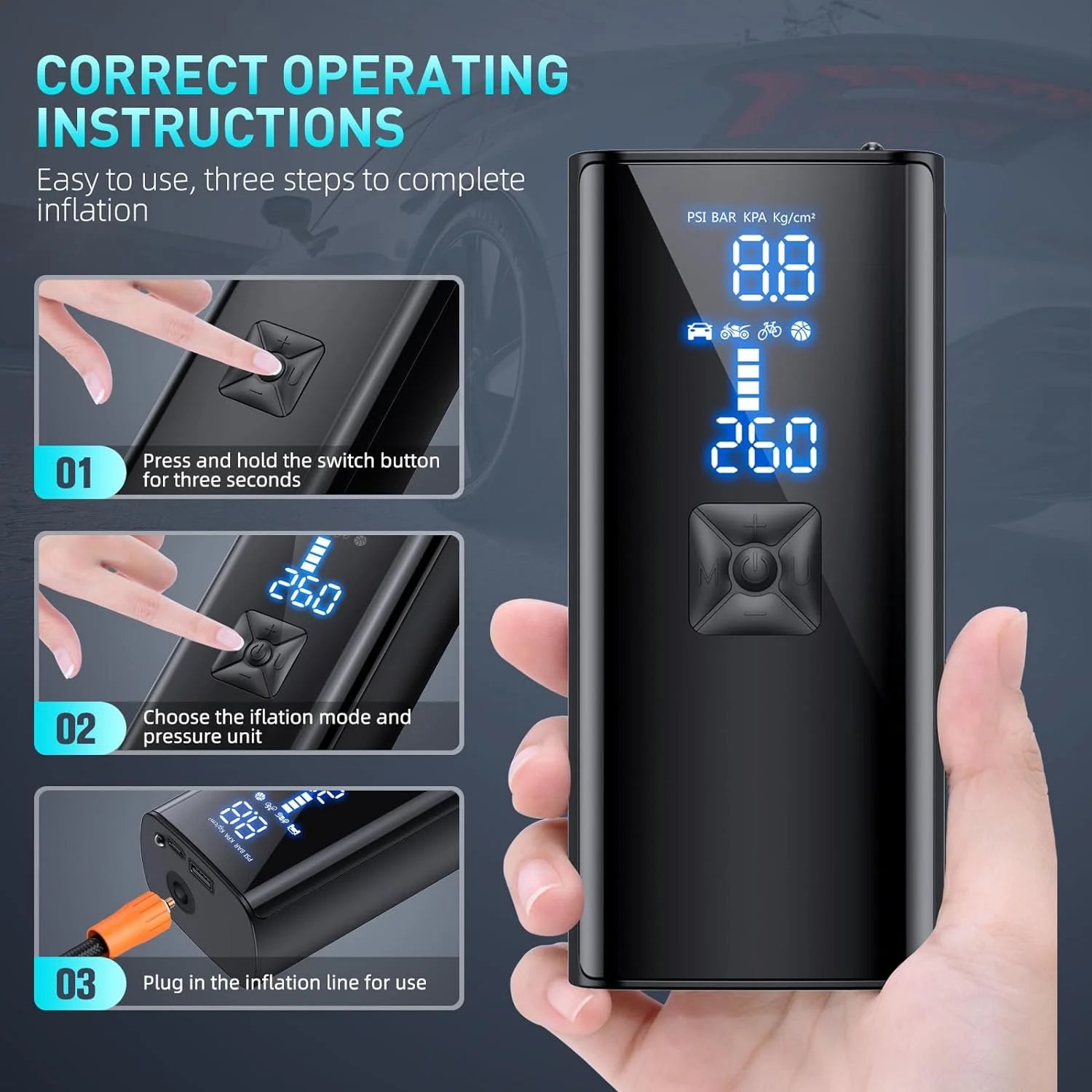 150PSI Portable Tire Inflator with 25000mAh Battery for Car Tires