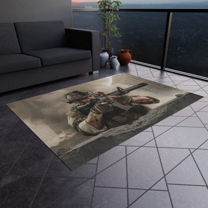 Tactical Soldier Outdoor Rug — Military Combat Scene Patio Mat