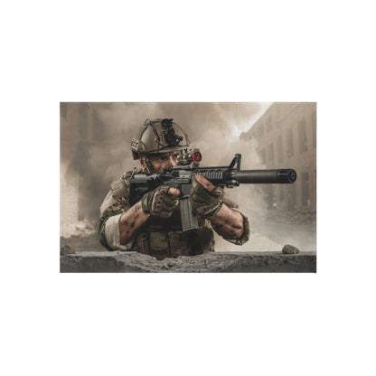 Tactical Soldier Outdoor Rug — Military Combat Scene Patio Mat