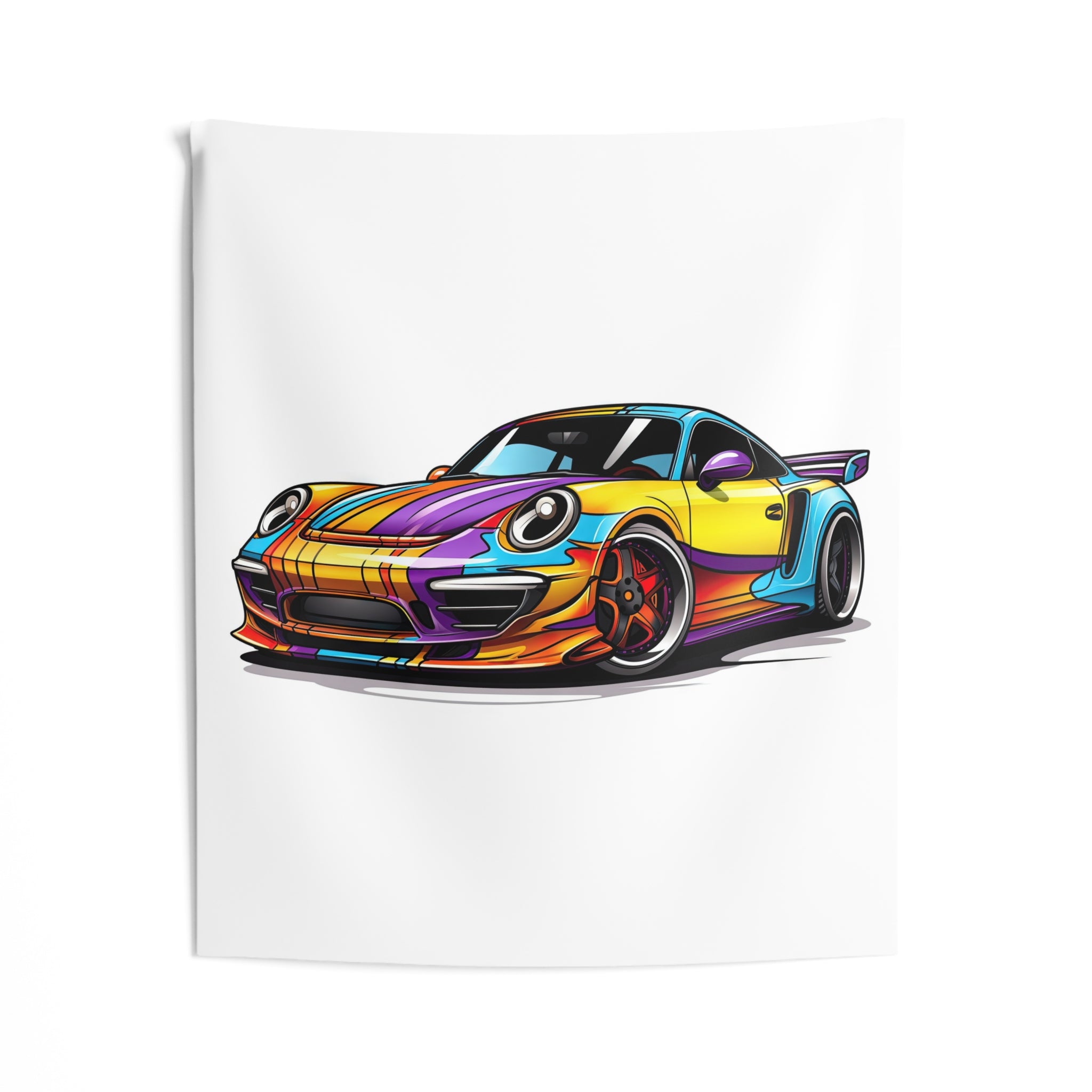 Sports Car Tapestry — Colorful Retro Racing Porsche Wall Art