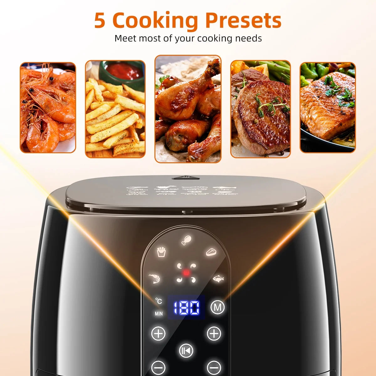 5.2QT Air Fryer Oven - 5-in-1 Oilless Cooker with LED Touch Screen, Presets & Dishwasher-Safe Basket + 50 Air Fryer Liners