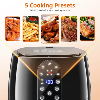 5.2QT Air Fryer Oven - 5-in-1 Oilless Cooker with LED Touch Screen, Presets & Dishwasher-Safe Basket + 50 Air Fryer Liners