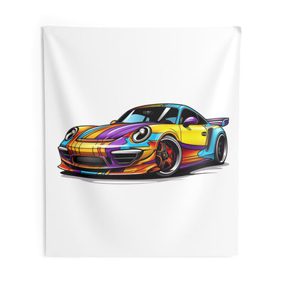 Sports Car Tapestry — Colorful Retro Racing Porsche Wall Art