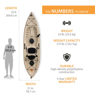 Tamarack Angler 10 Ft Fishing Kayak with Rod Holders, Tan