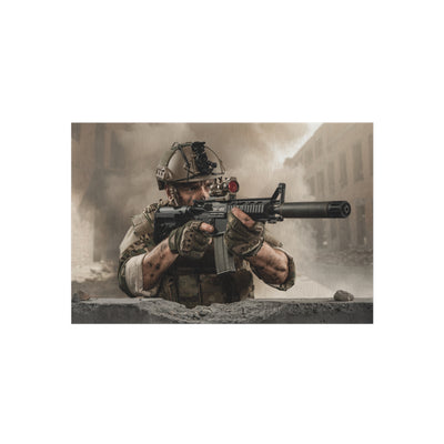 Tactical Soldier Outdoor Rug — Military Combat Scene Patio Mat