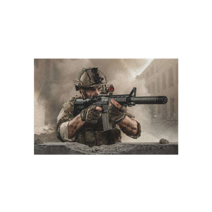 Tactical Soldier Outdoor Rug — Military Combat Scene Patio Mat