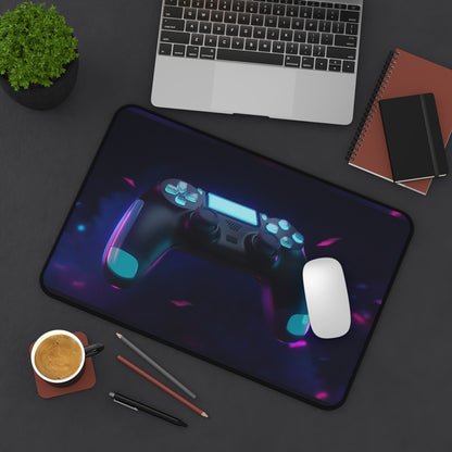 Gaming Controller Desk Mat — Neon Retro Gamepad Mouse Pad