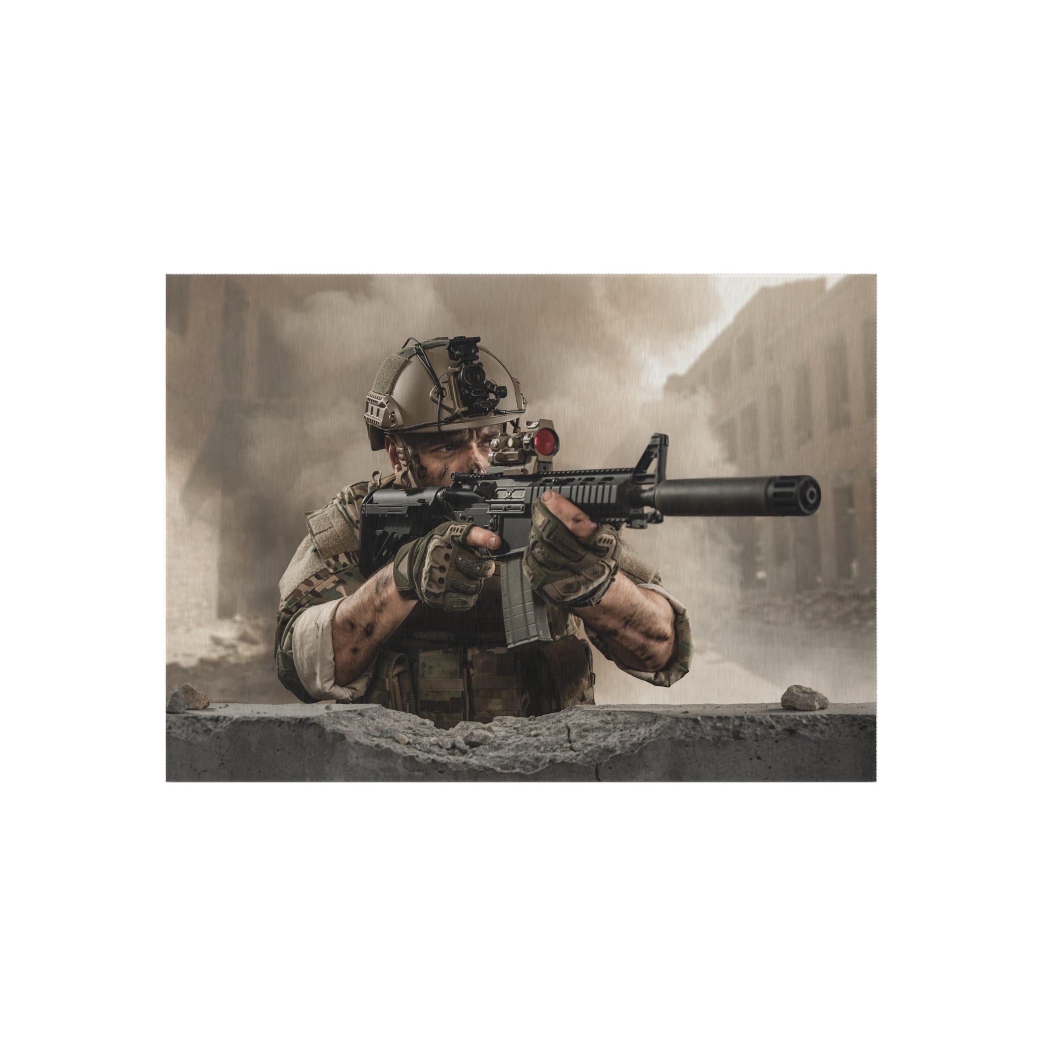 Tactical Soldier Outdoor Rug — Military Combat Scene Patio Mat