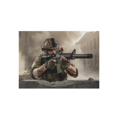 Tactical Soldier Outdoor Rug — Military Combat Scene Patio Mat