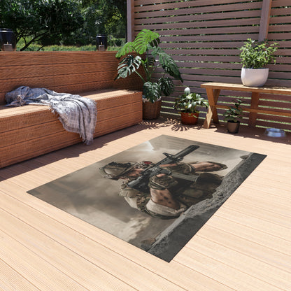 Tactical Soldier Outdoor Rug — Military Combat Scene Patio Mat