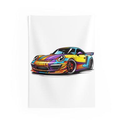 Sports Car Tapestry — Colorful Retro Racing Porsche Wall Art