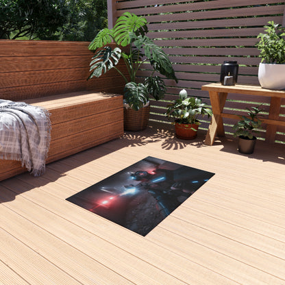 Cyberpunk Tactical Outdoor Rug — Futuristic Shooter Scene Patio Mat