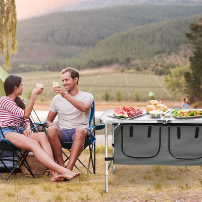 Portable Folding Camping Table with Storage – Lightweight Aluminum, Height Adjustable Picnic Table for Outdoors, Beach, Tailgating, BBQs, and Travel