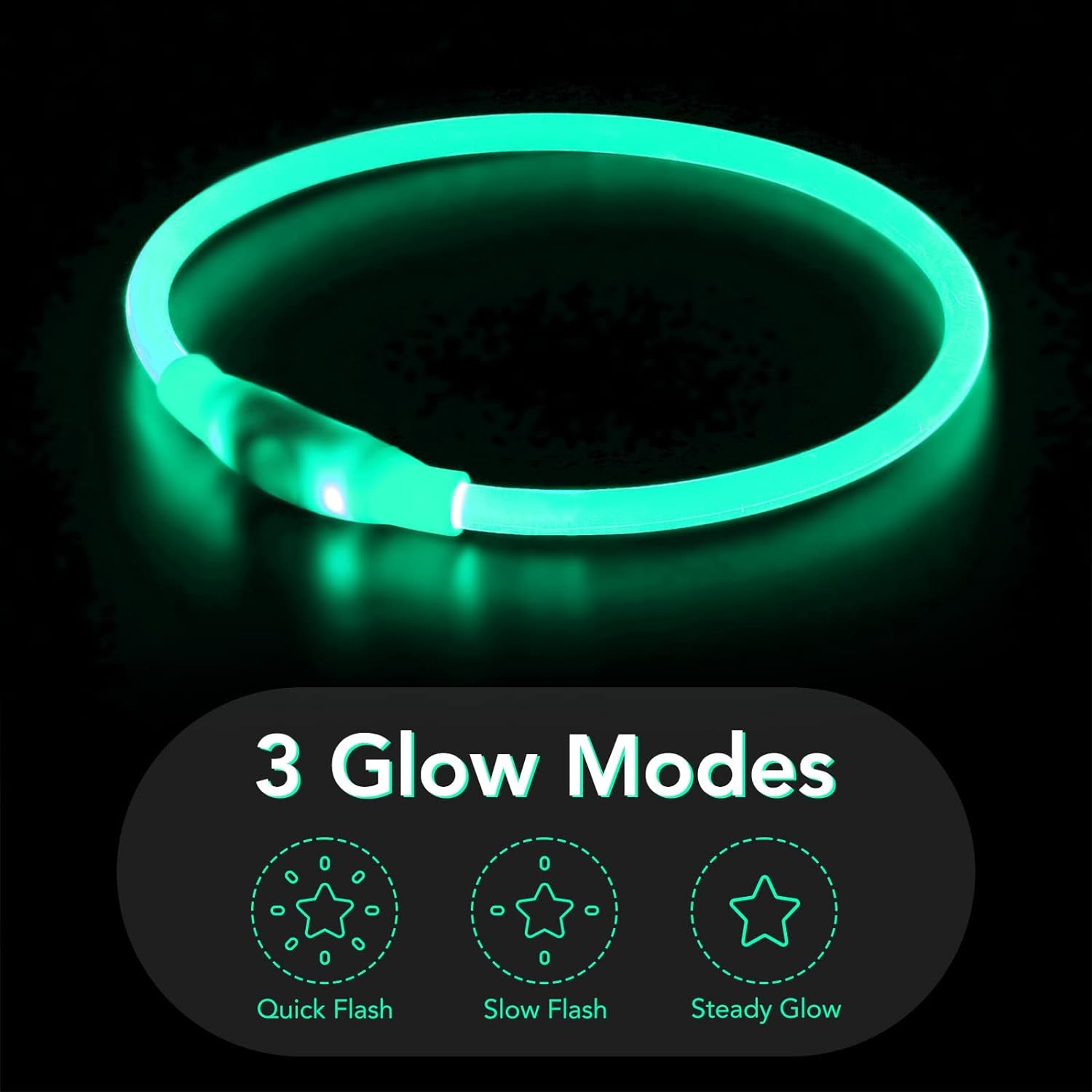 Cyan LED Dog Collar - USB Rechargeable, Glow Safety for Large, Medium, and Small Dogs