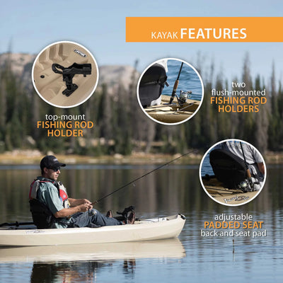 Tamarack Angler 10 Ft Fishing Kayak with Rod Holders, Tan