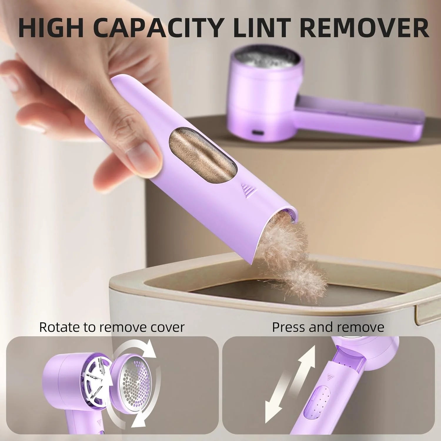 Rechargeable Fabric Shaver - 3-Speed Lint Remover with LED Display & 6-Blade Design for Clothes, Furniture, Sweaters, and Blankets